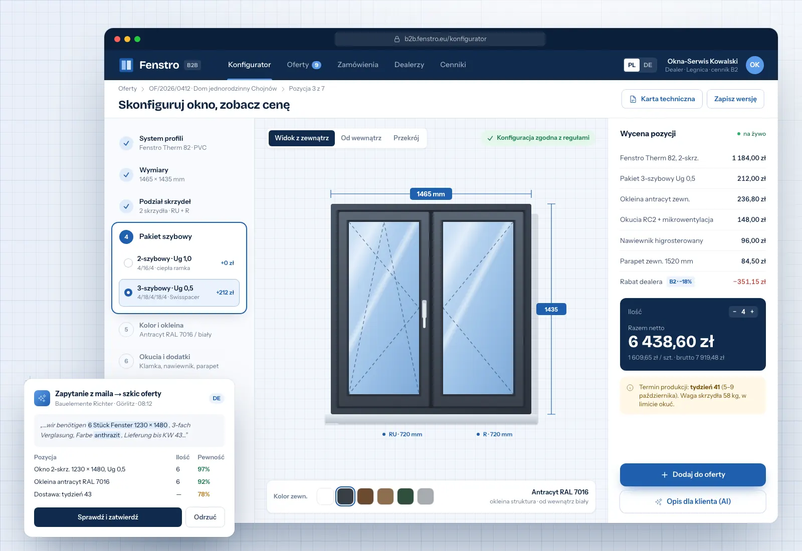 Konfigurator okien i portal B2B dla producenta z rynkiem niemieckim